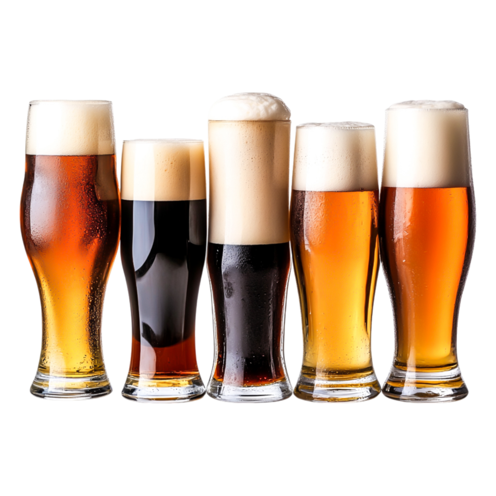 Variety of Craft Beer Samples in Different Glasses on png