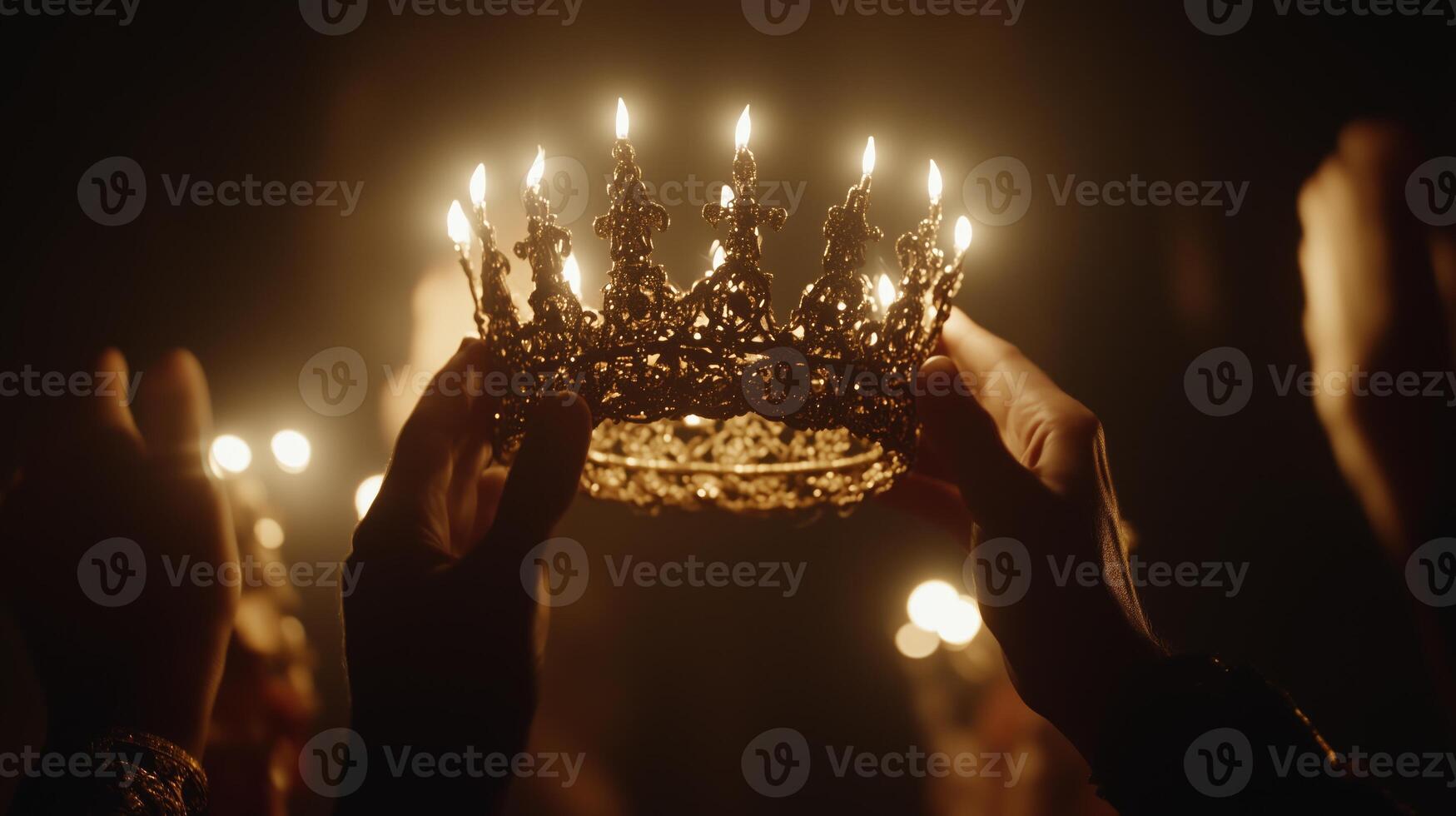 depicting hands holding up an intricate crown photo