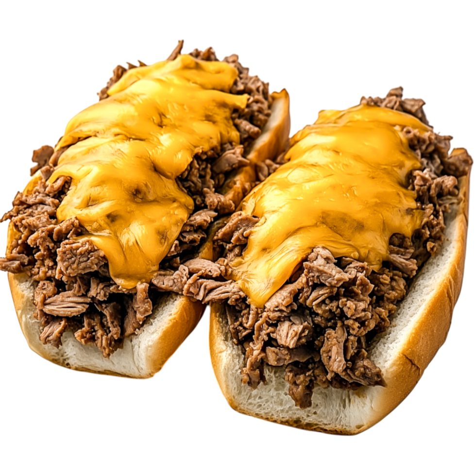 Delicious Cheddar Cheese Steak Sandwich on Soft Hoagie Buns png