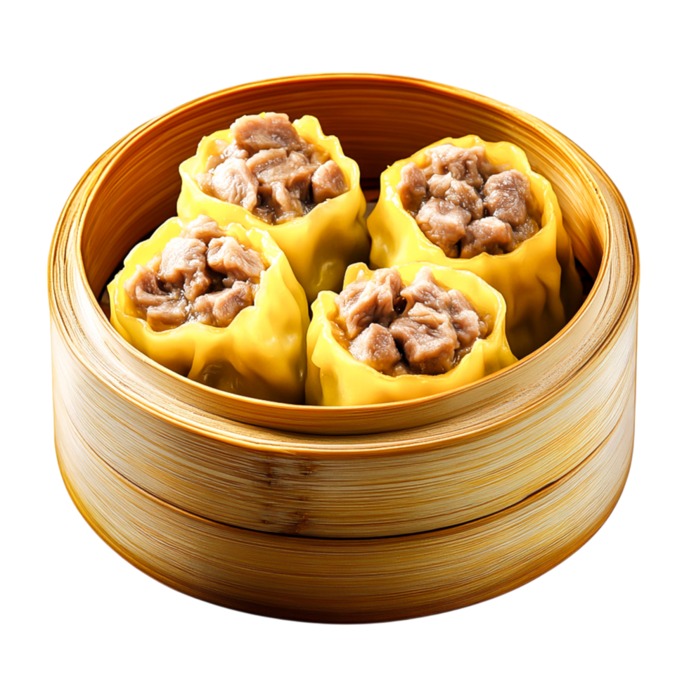 Freshly Steamed Dumplings with Juicy Meat Filling in Bamboo Steamer png
