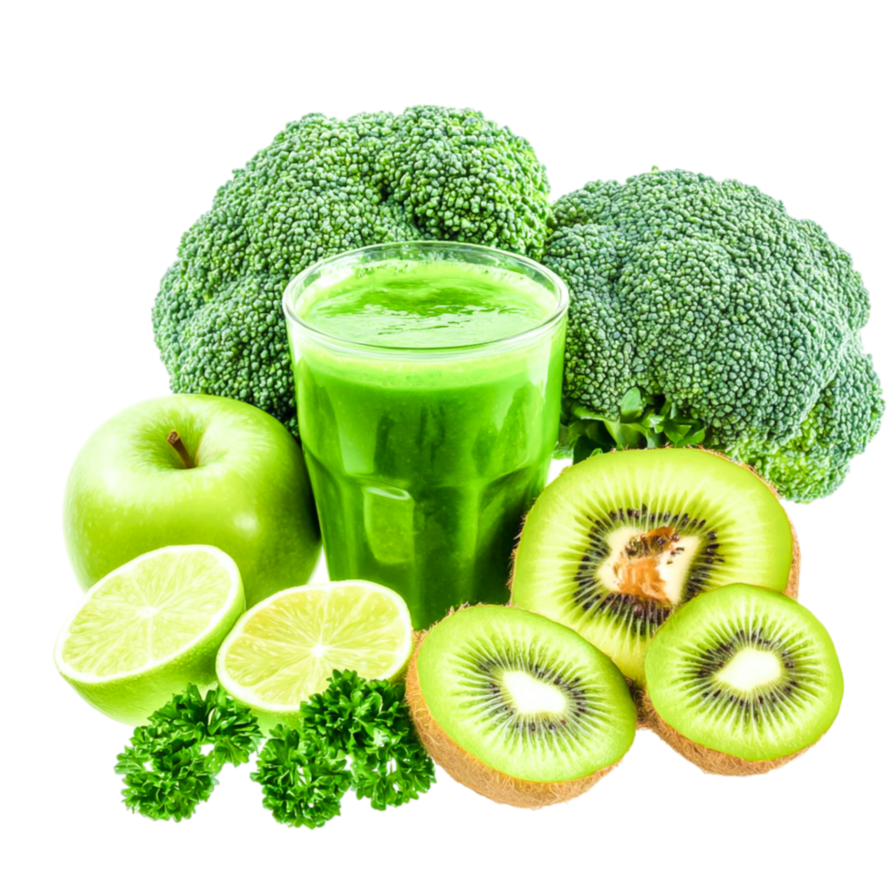 Fresh Green Smoothie with Broccoli, Kiwi, Lime, Apple, and Parsley png