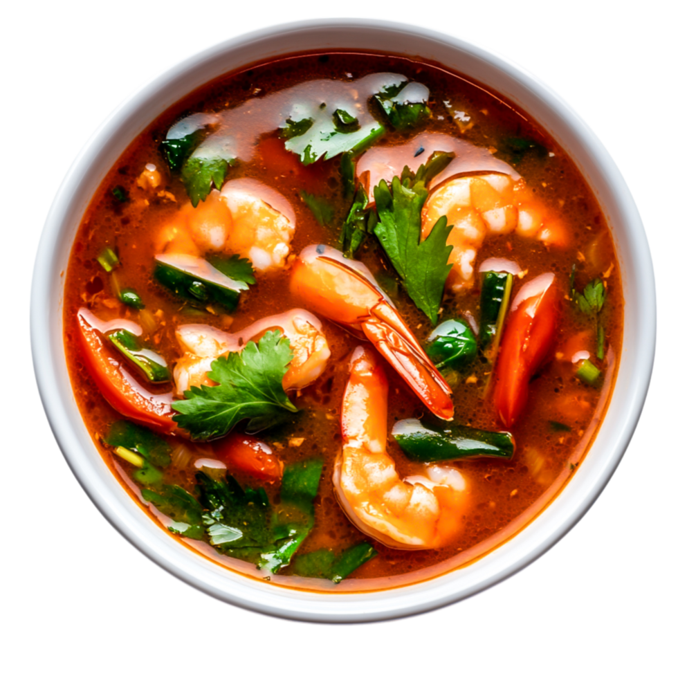 Fresh and Spicy Shrimp Soup with Herbs and Vegetables in a Bowl png