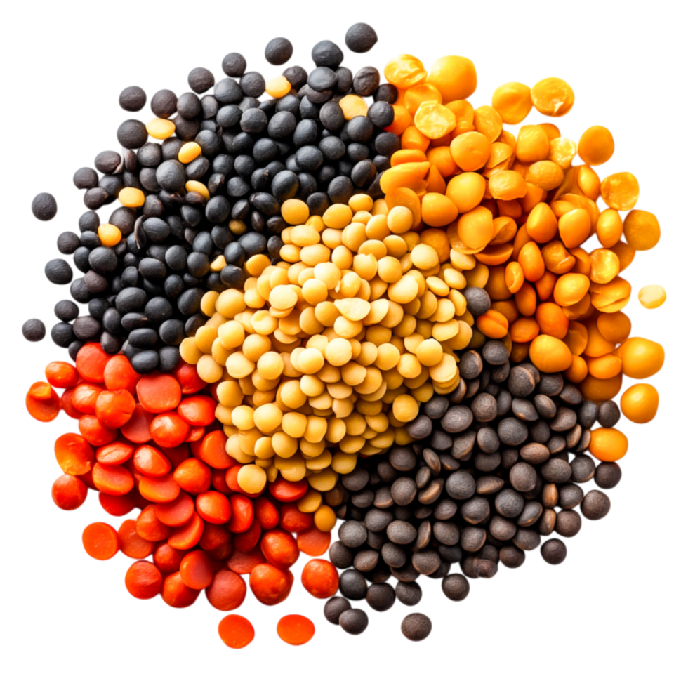 Colorful Assortment of Various Lentils and Pulses for Culinary Uses png