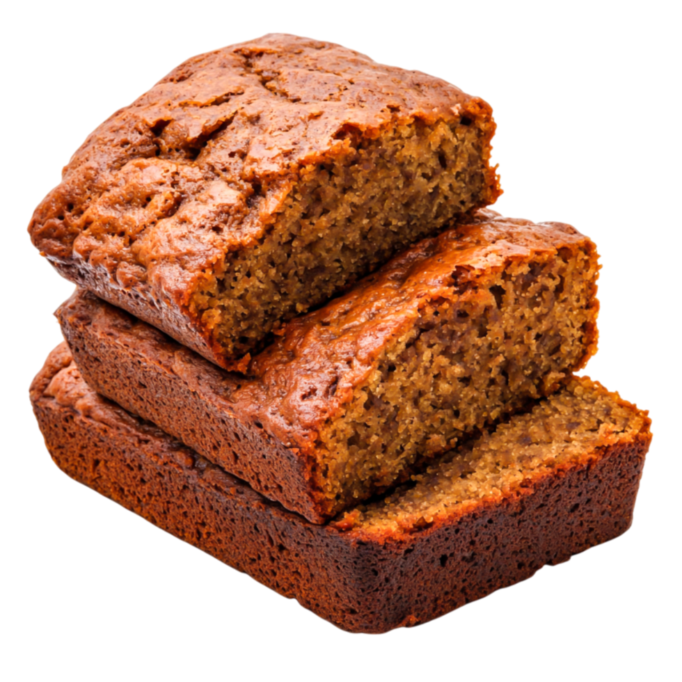 Freshly Baked Banana Bread Loaves with Sliced Sections on png