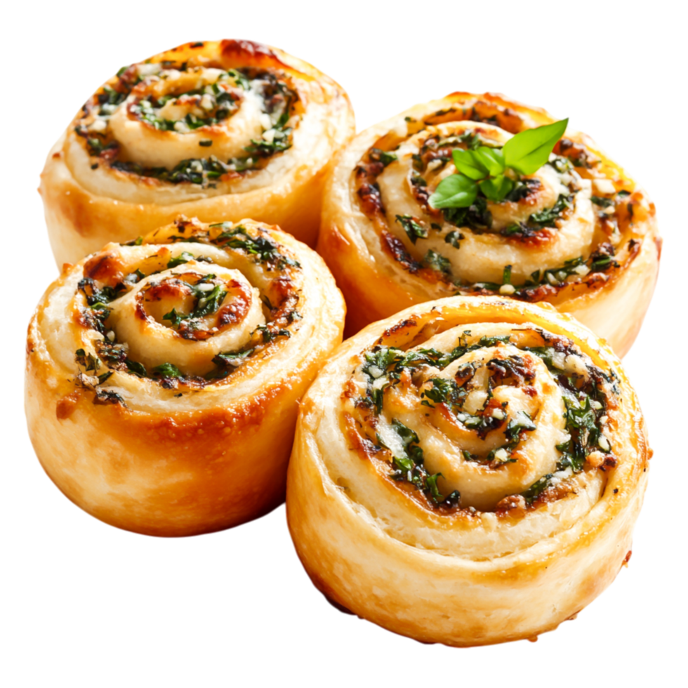 Flaky rolls with herbs and cheese on wood background for culinary delight png