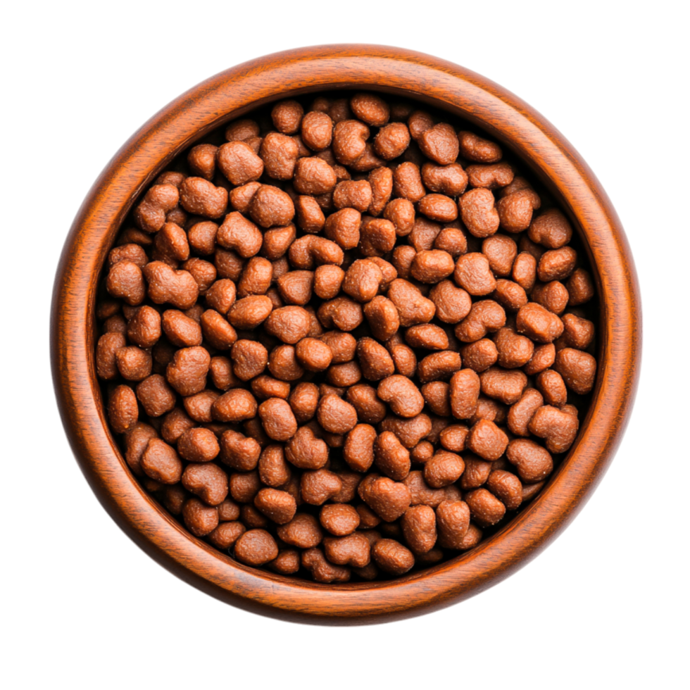 Delicious Brown Pet Food in a Wooden Bowl Against a png