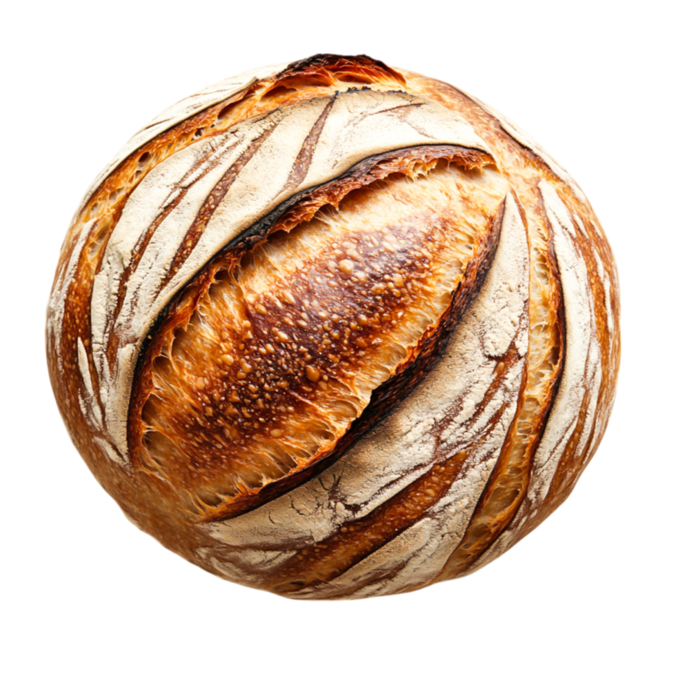 Freshly Baked Round Artisan Bread with Crispy Crust and Golden Surface png