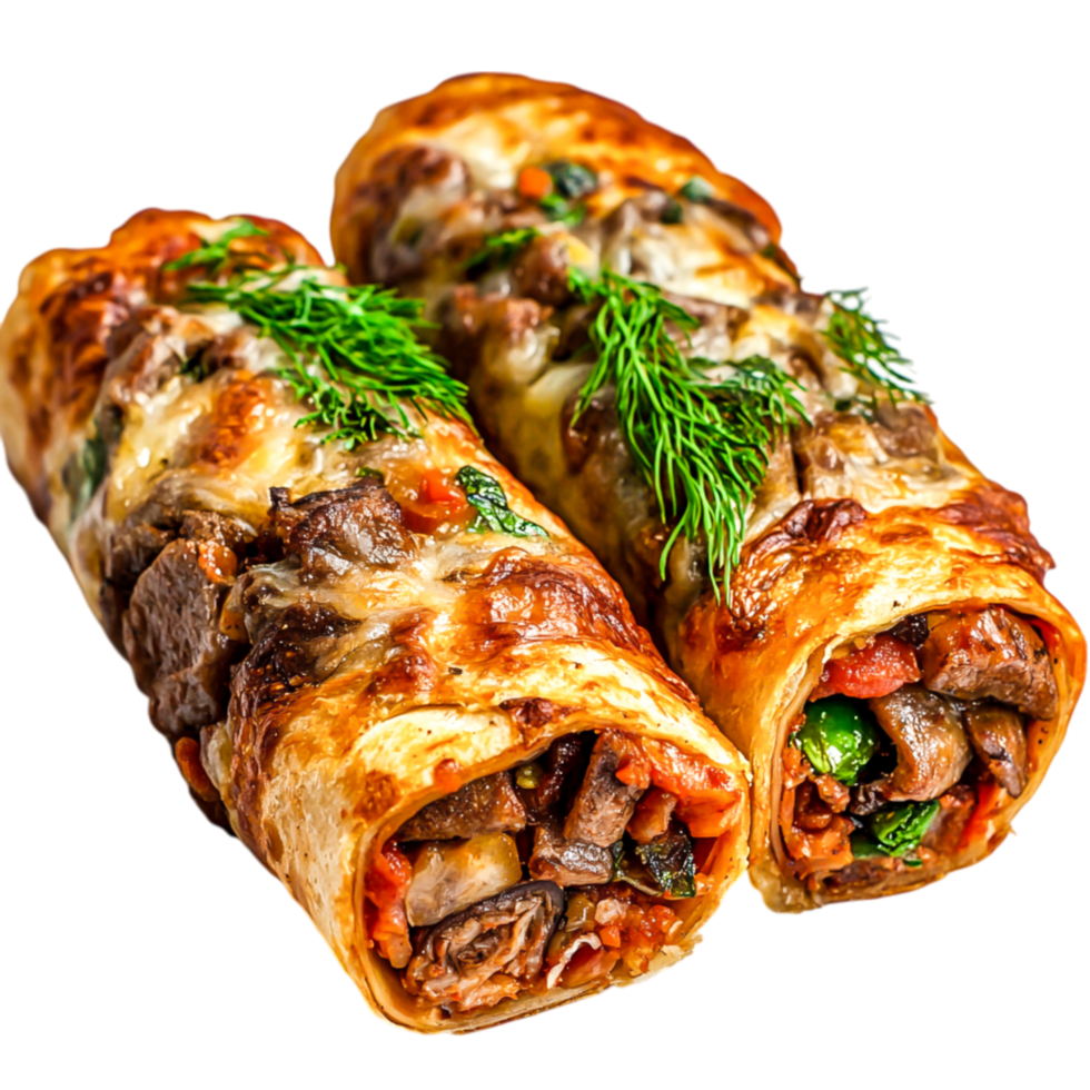 Delicious Meat and Vegetable Enchiladas with Cheese and Fresh Herbs png
