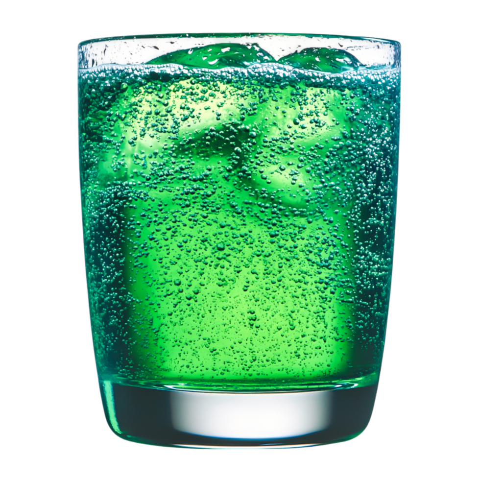 Refreshing Green Drink with Ice Cubes in Clear Glass on png