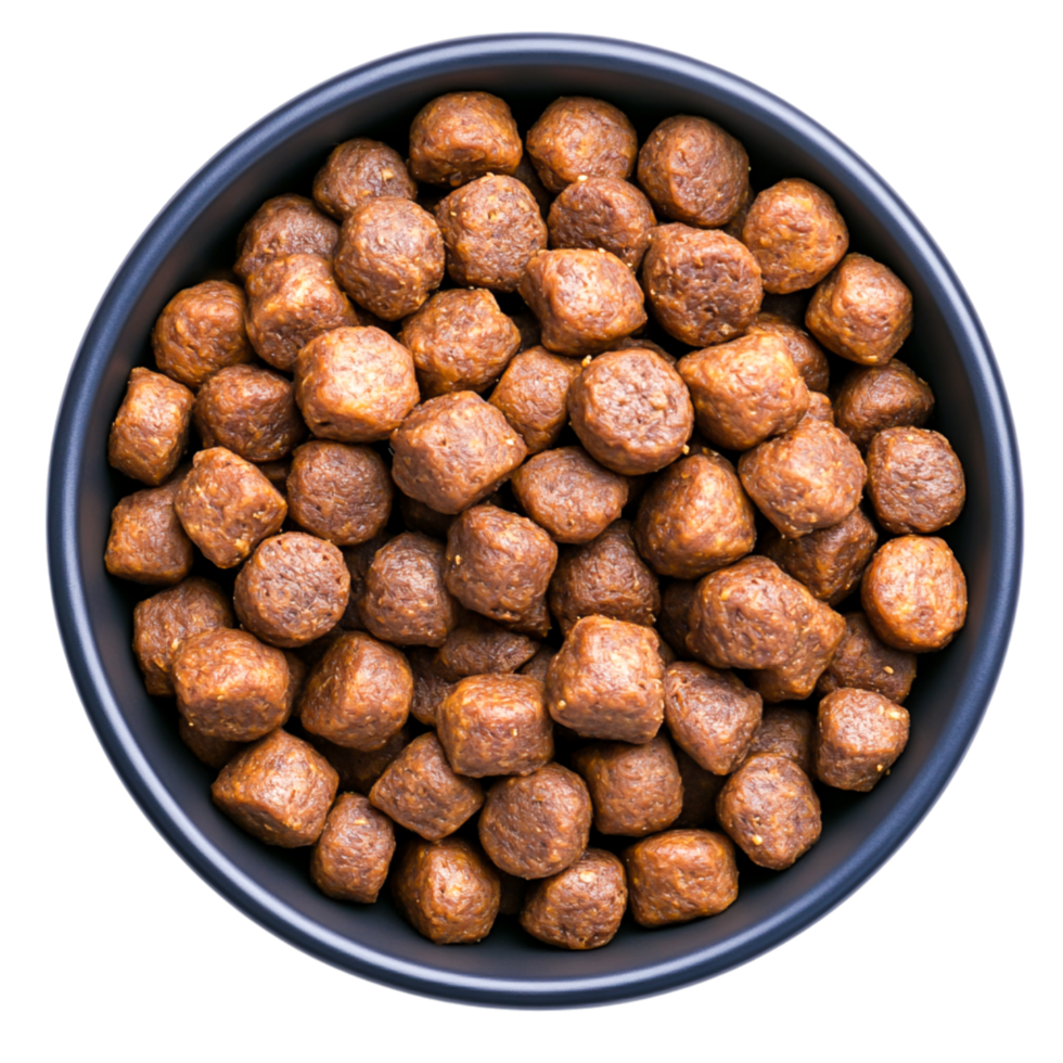 Brown Circular Pet Food Kibble in Round Bowl on png