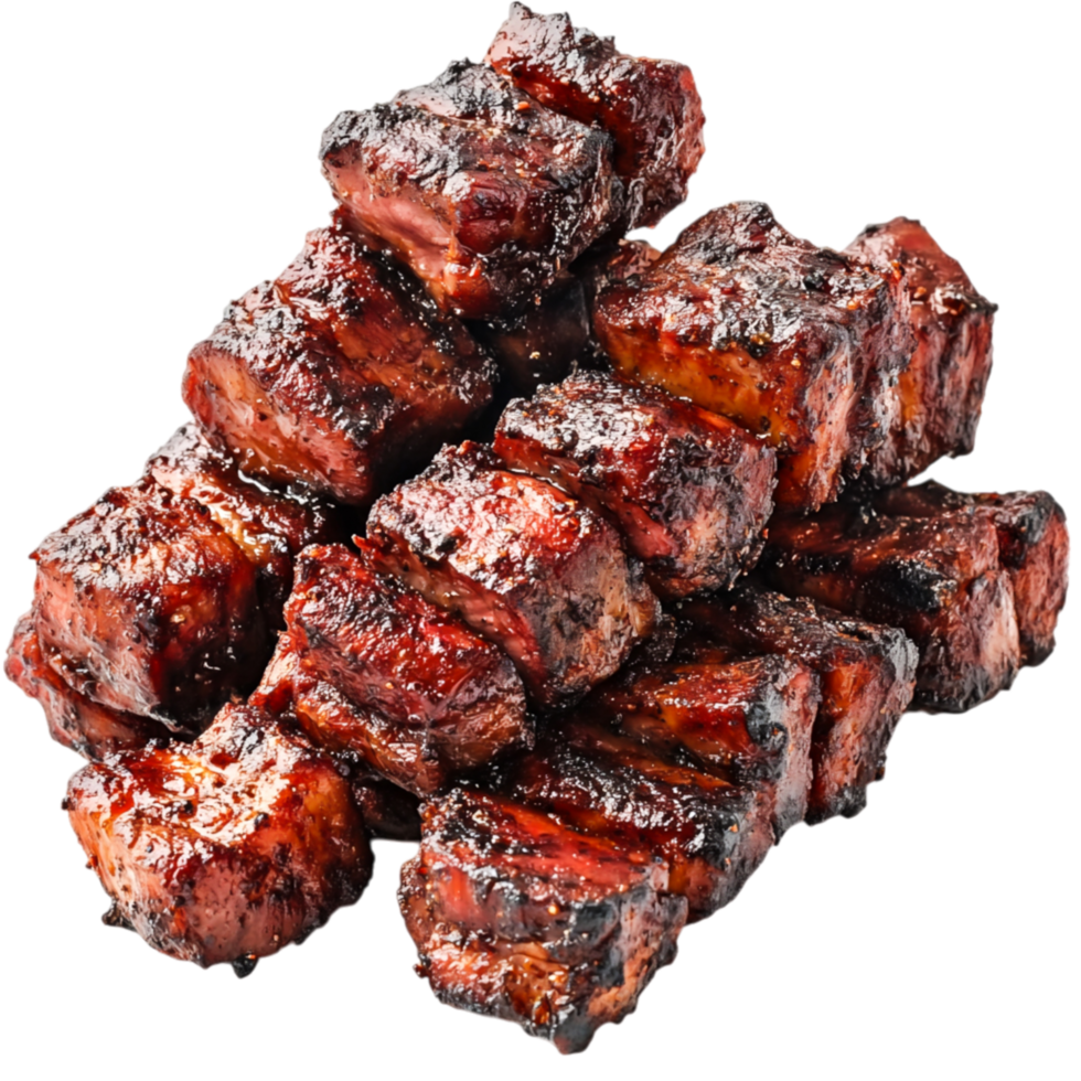 Succulent Grilled Meat Chunks with Charred Edges Stacked High Plate png