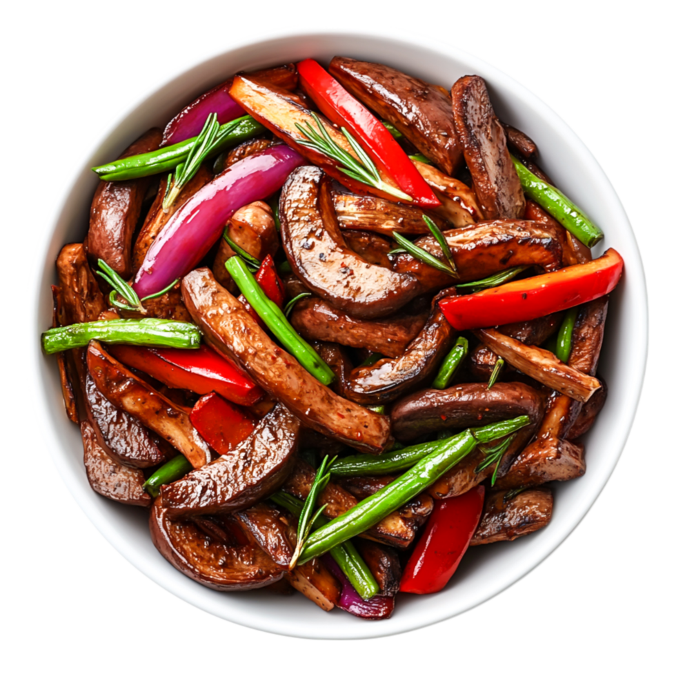 Colorful Stir-Fried Vegetables with Aromatic Herbs White Plate png