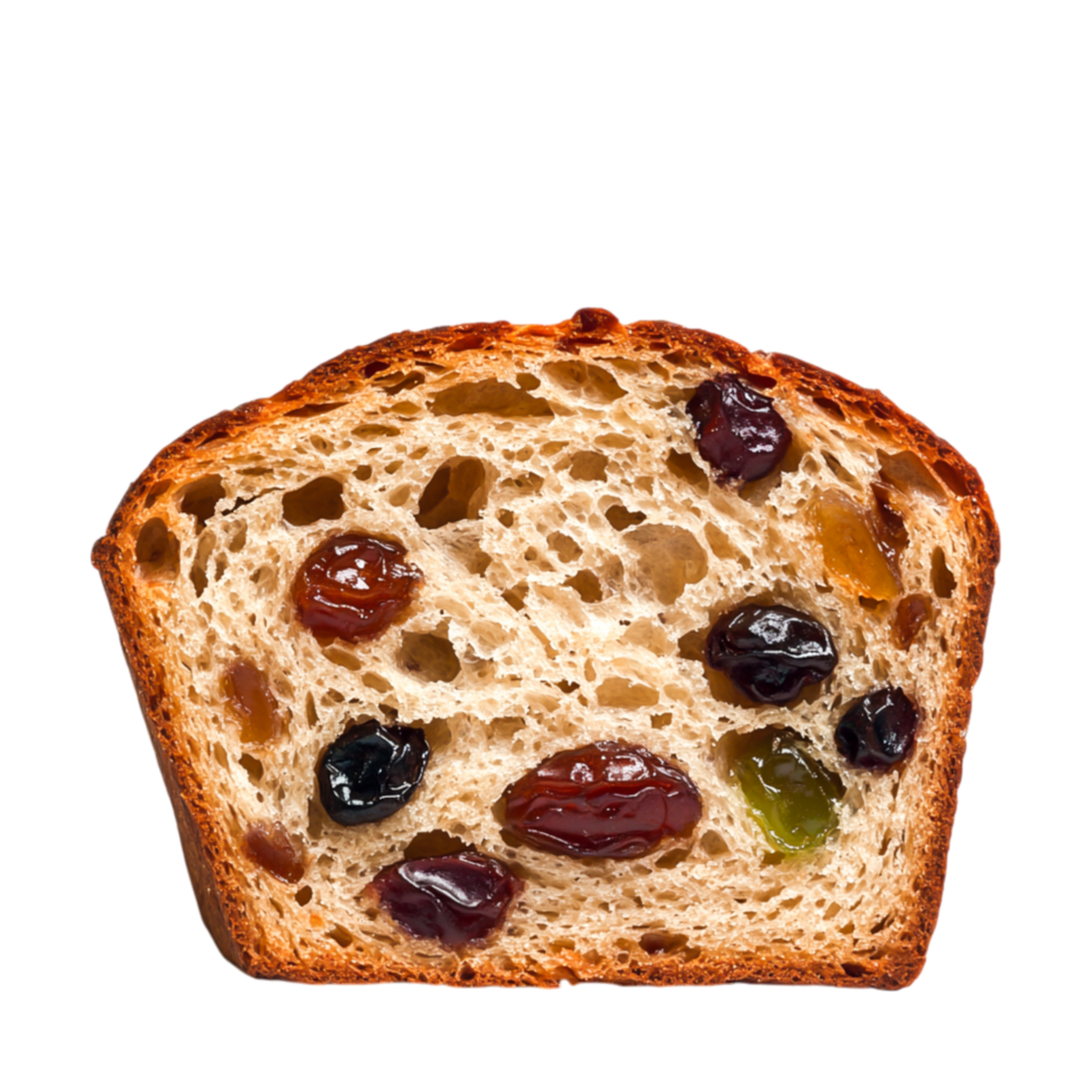 Sliced Fruit Bread with Raisins, Currants, and Glazed Cherries on png
