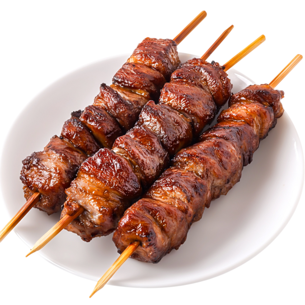 Delicious Grilled Skewers of Marinated Meat White Plate png