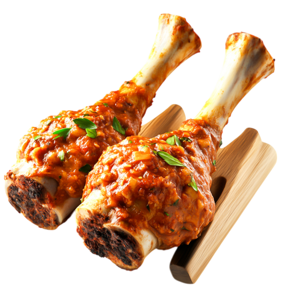 Deliciously Spicy Chicken Drumsticks with Sauce on Wooden Cutting Board png
