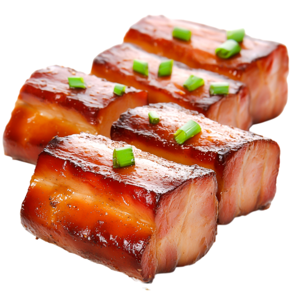 Delicious Glazed Meat with Green Onions Served png