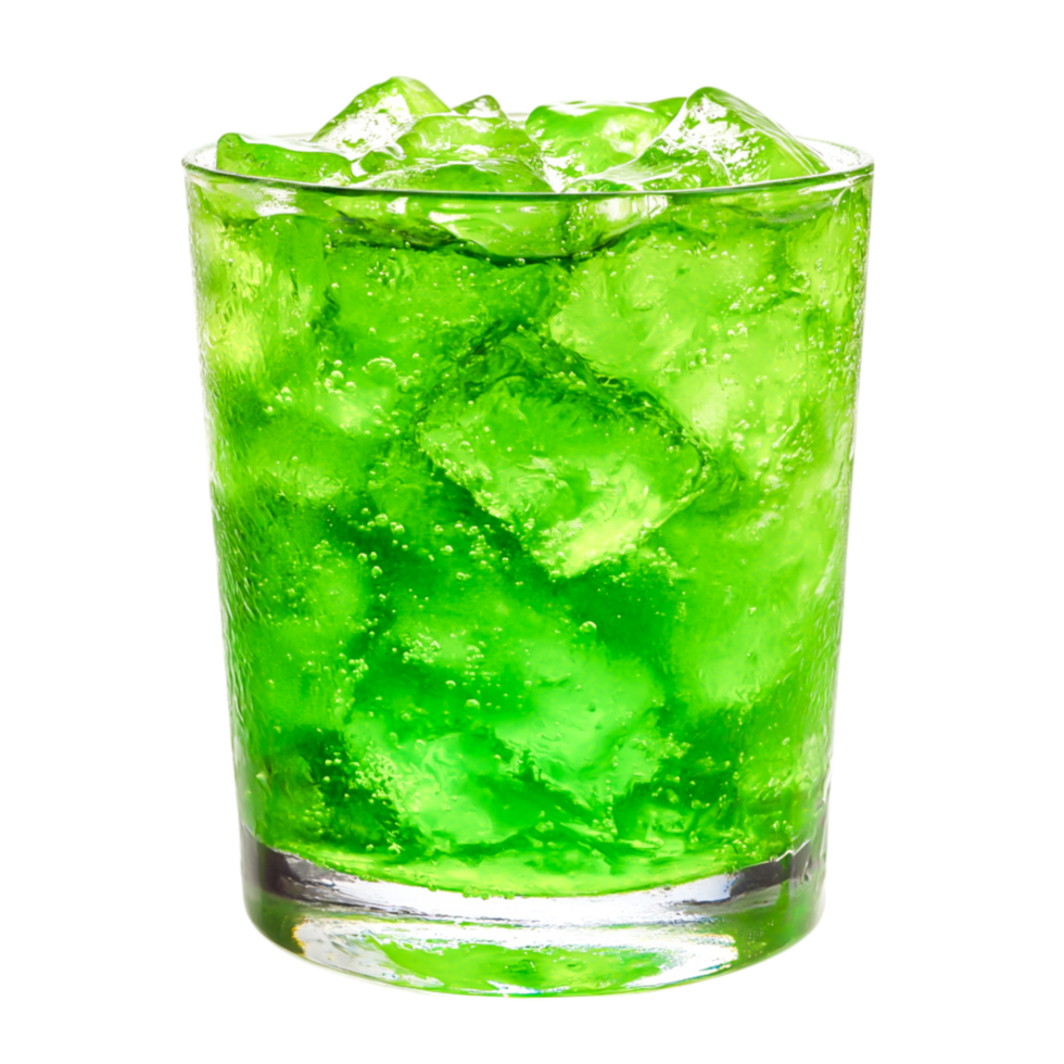 Refreshing Green Beverage with Ice in a Clear Glass on png
