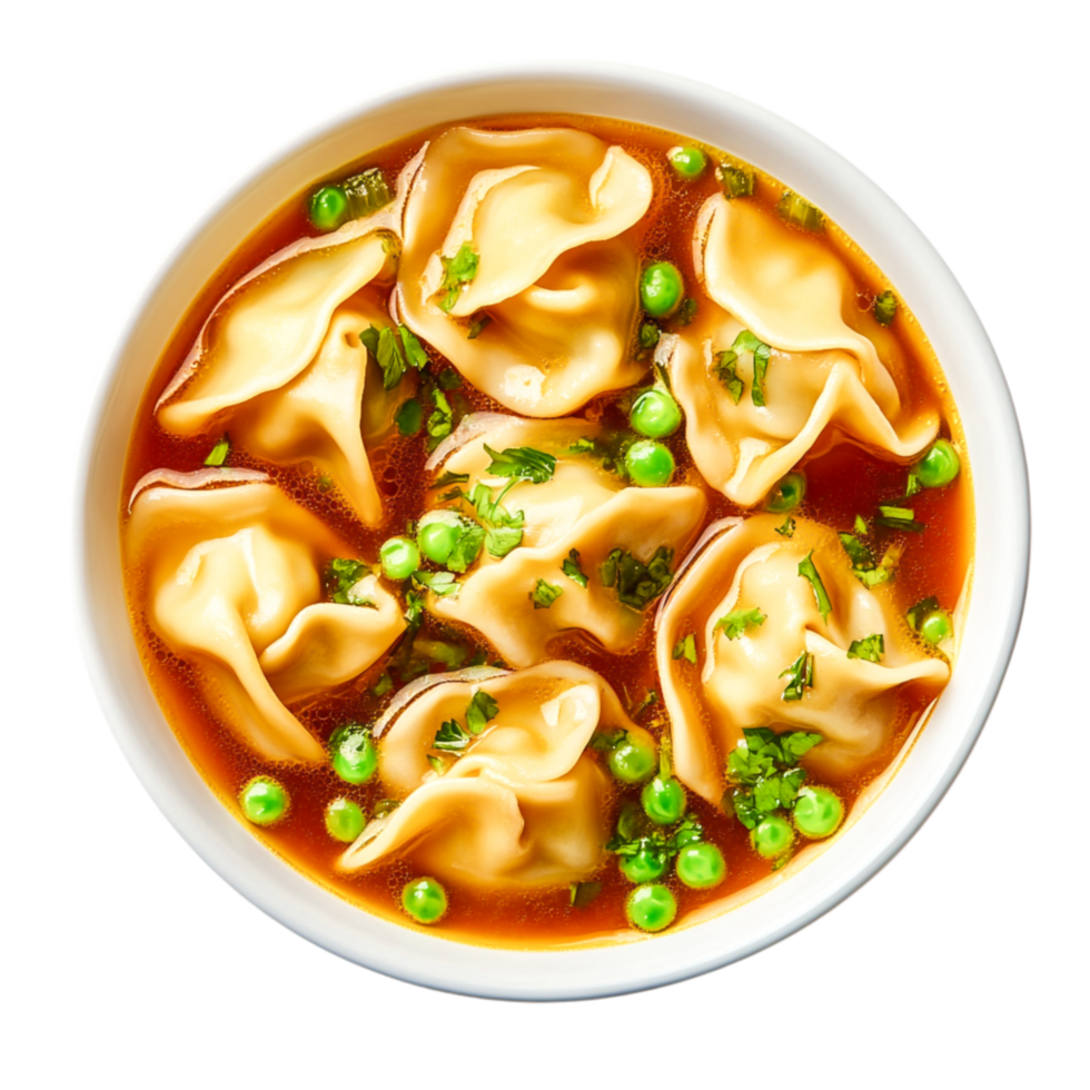 Delicious Dumplings in Broth with Fresh Peas and Herbs for Asian Cuisine Lovers png