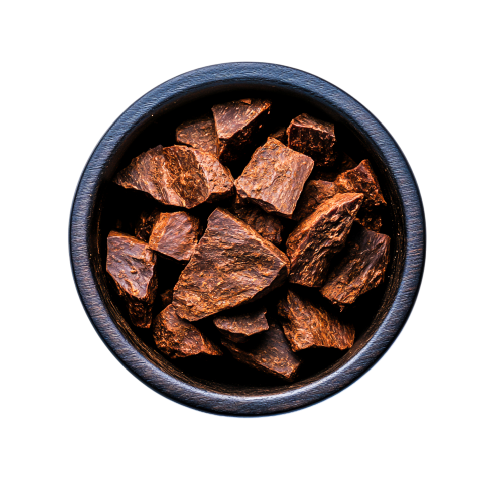 Natural Brown Mineral Rocks in Wooden Bowl on png