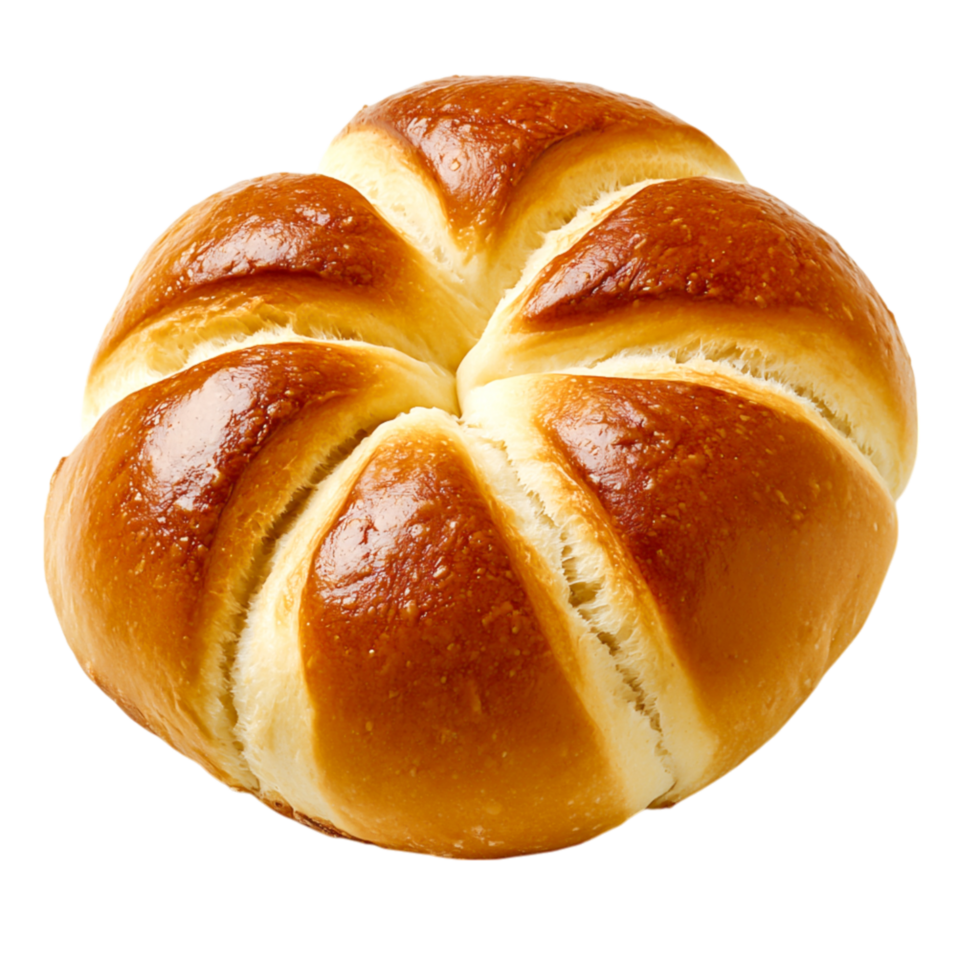 Freshly Baked Golden Brioche Roll with Glossy Crust on png