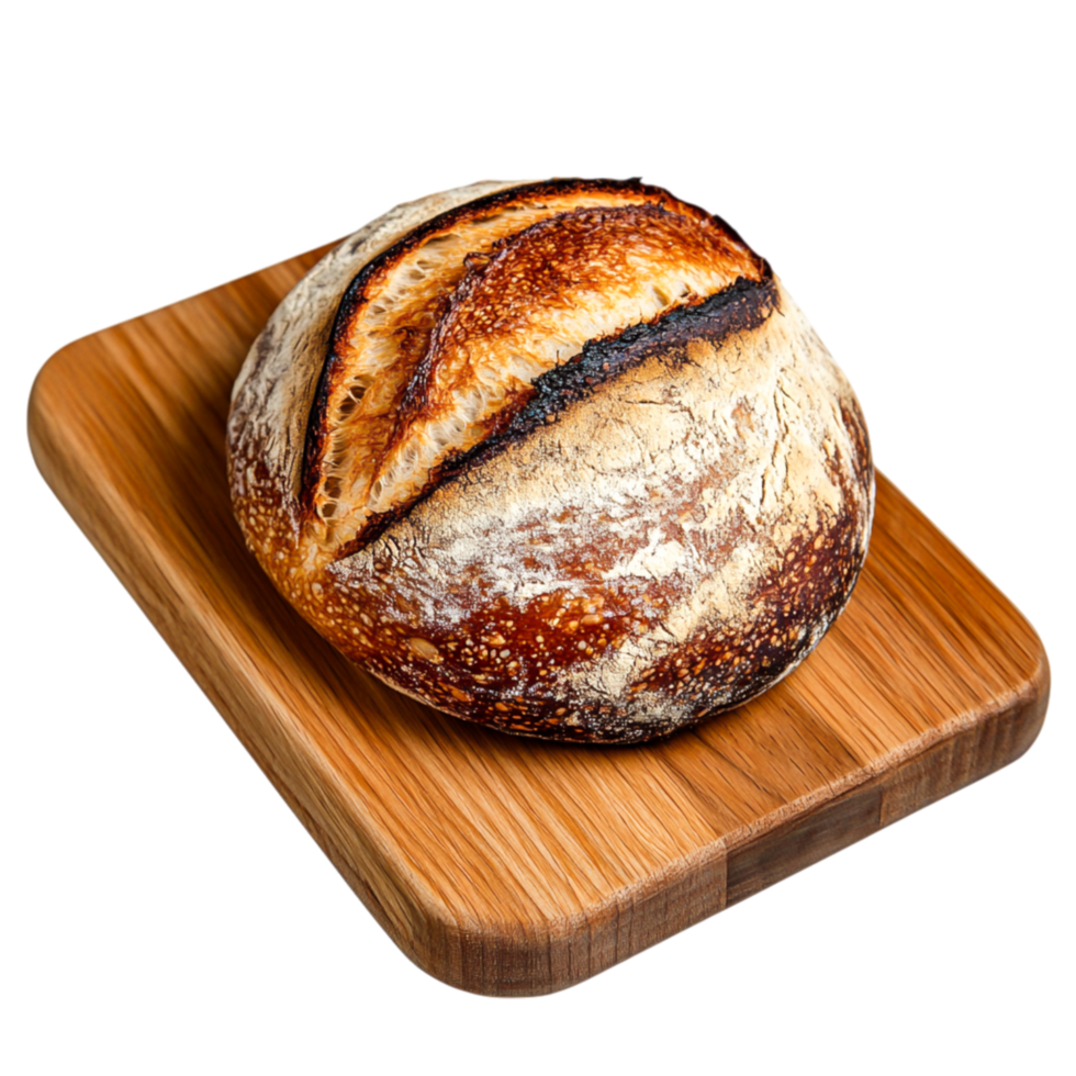 Freshly Baked Artisan Bread With Crispy Crust On Wooden Cutting Board png