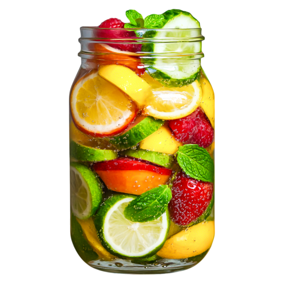 Refreshing Fruit Infused Water with Lemon, Strawberry, Mint, and Cucumber png