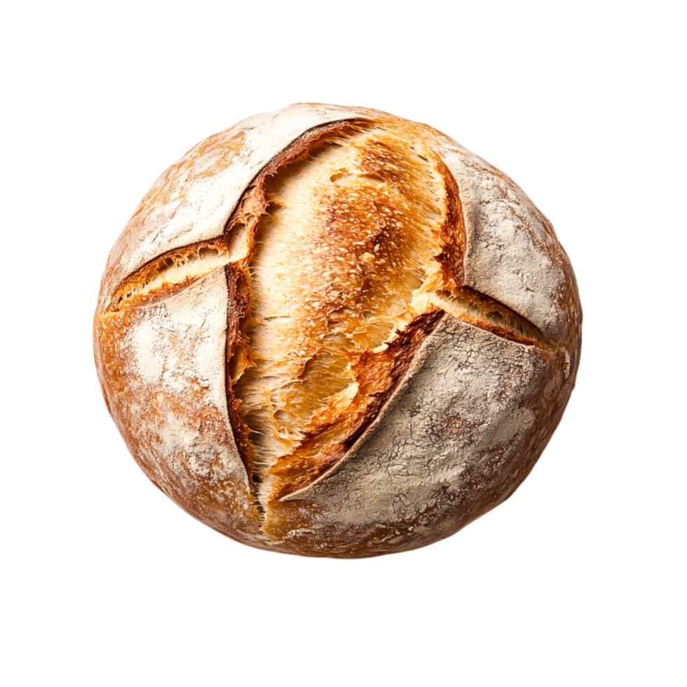 Freshly Baked Round Artisan Bread with Crispy Crust and Rustic Appearance png
