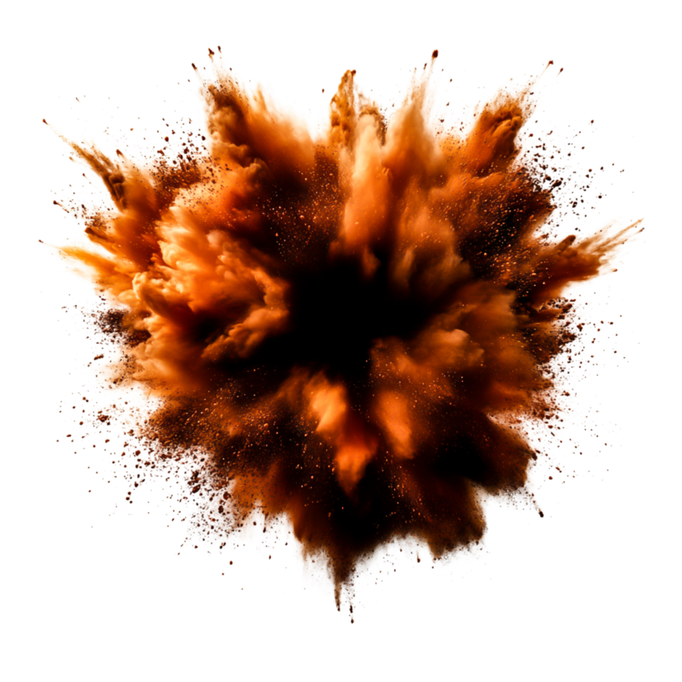 Explosive Orange Smoke Burst with Dust and Particles in Dark Background png