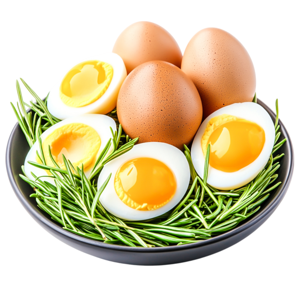 Fresh Chicken Eggs in a Bowl with Rosemary Sprigs on a png