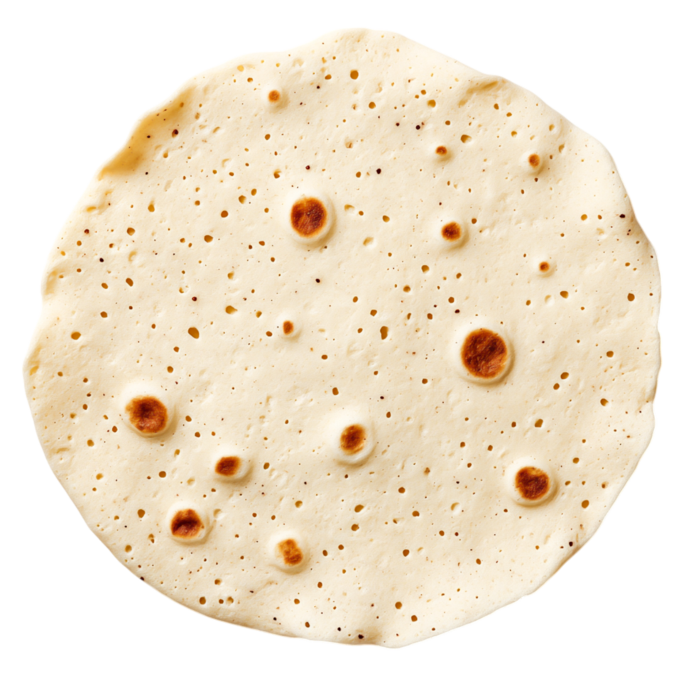 Round Flatbread with Bubbles and Brown Spots on png