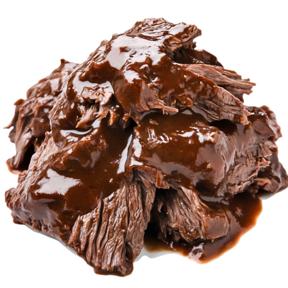 Deliciously Slow-Cooked Beef Brisket with Rich Gravy Sauce closeup png