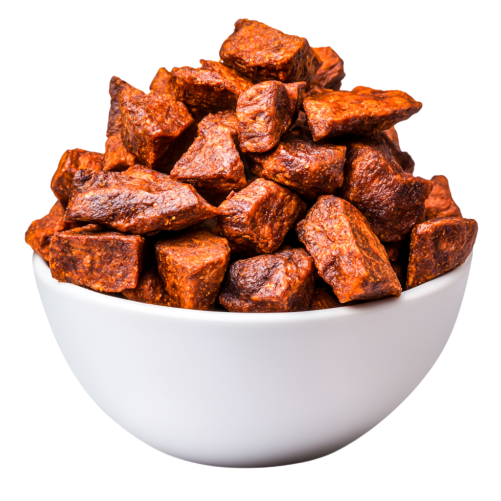 Delicious Crunchy Snack in White Bowl, Rich Brown Color and Texture png