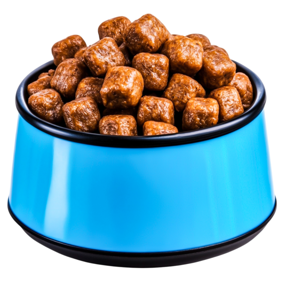 Delicious Brown Dog Food Kibble in a Bright Blue Bowl for Pets png