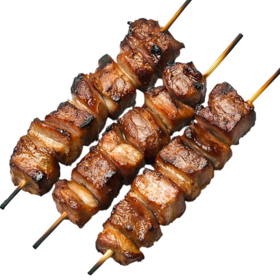 Grilled Skewers of Marinated Meat on Wooden Sticks Ready to Enjoy png