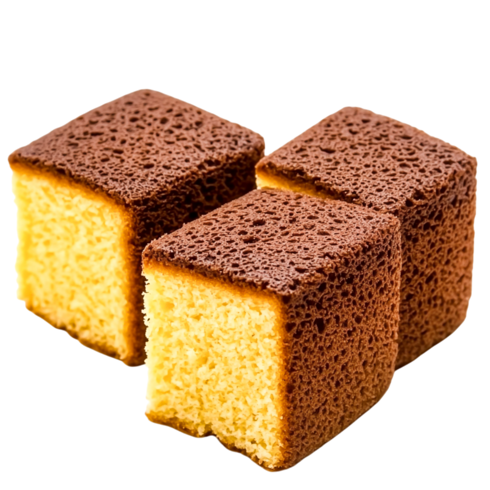 Three Squares of Deliciously Moist Chocolate and Vanilla Cake Slices png