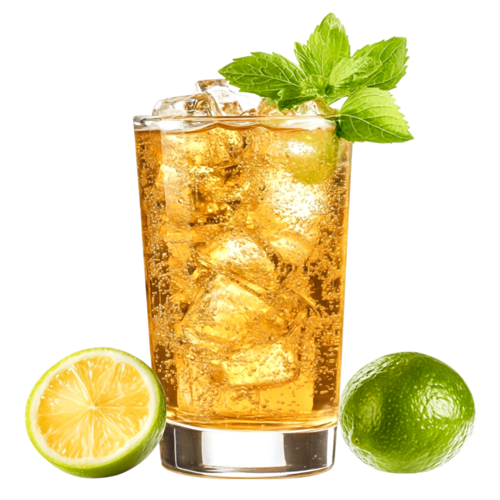 Refreshing Cocktail with Mint Leaves and Lime Slices in Glass Container png