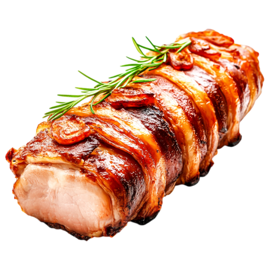 Savory Bacon-Wrapped Meatloaf with Fresh Herbs and Glazing Sauce png