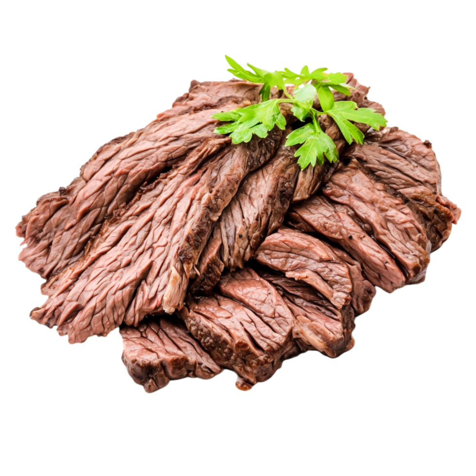Deliciously Cooked Slices of Tender Beef with Fresh Green Garnish png