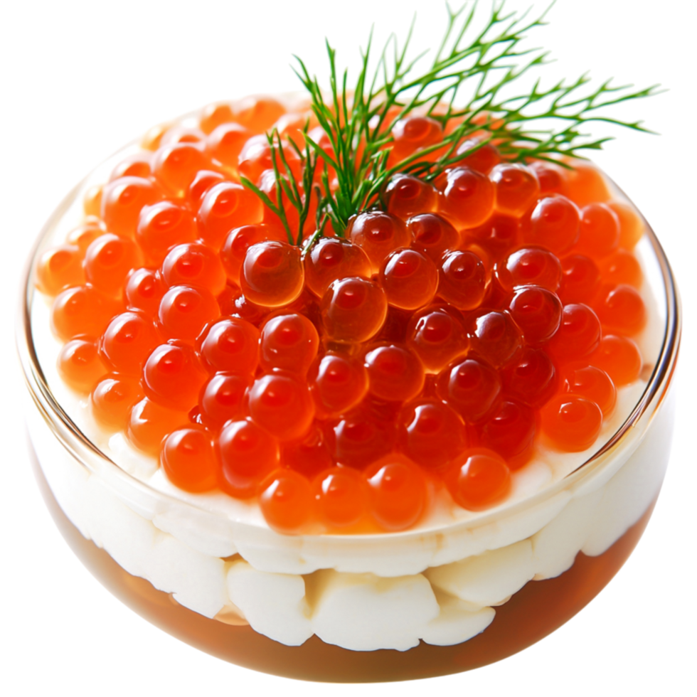Delicate Layered Delight of Cream and Red Caviar Garnished with Dill png
