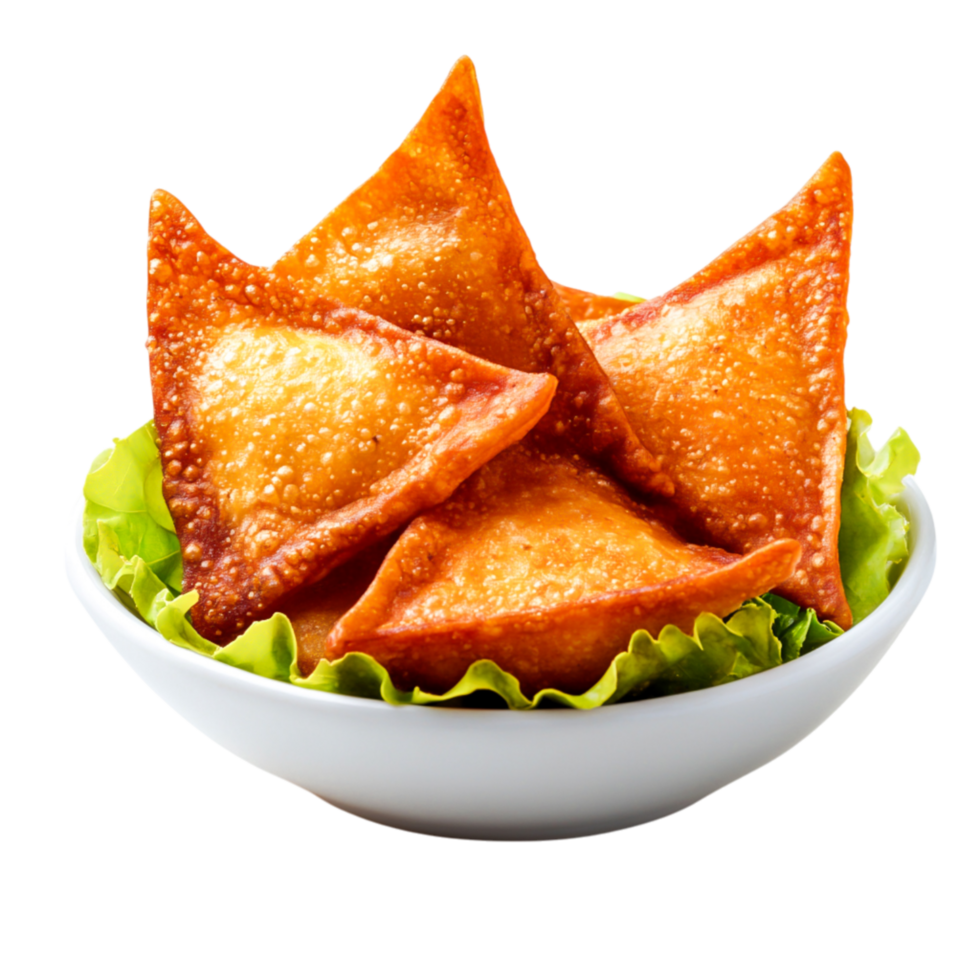 Crispy Golden Wontons Served Bed of Fresh Green Lettuce png