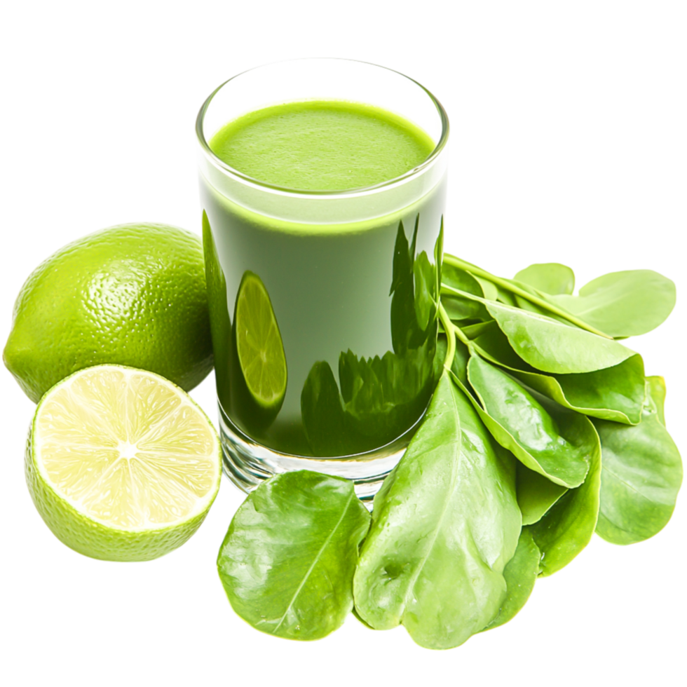 Fresh Green Juice with Lime and Leafy Greens in a Glass png