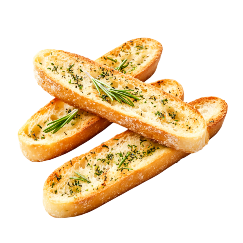 Freshly Baked Garlic Bread Slices with Herbs for Delicious Meals png
