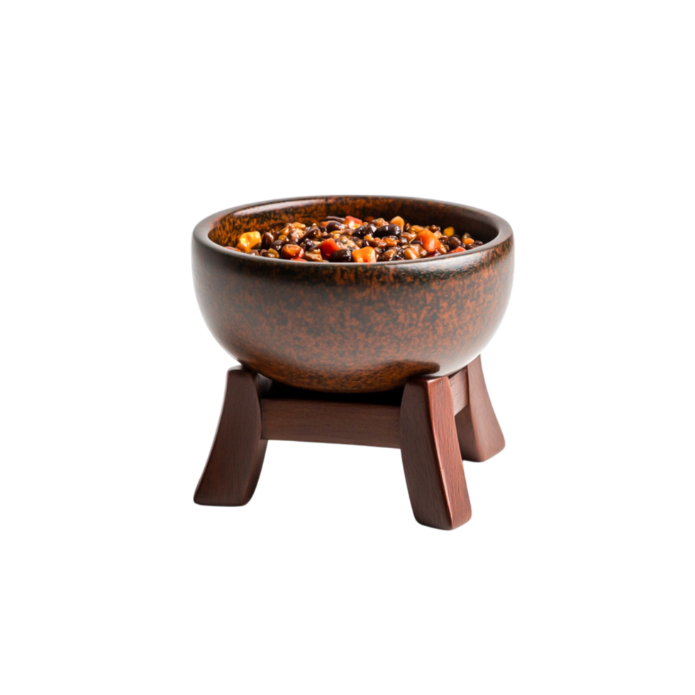 Rustic Clay Bowl on Stand with Colorful Ingredients for Culinary Use png