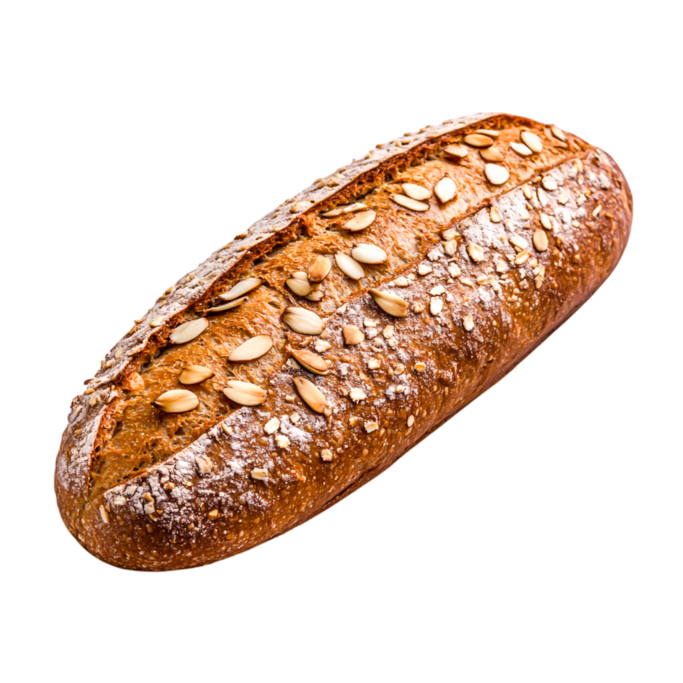 Freshly Baked Whole Grain Bread with Seeds on Rustic Background png