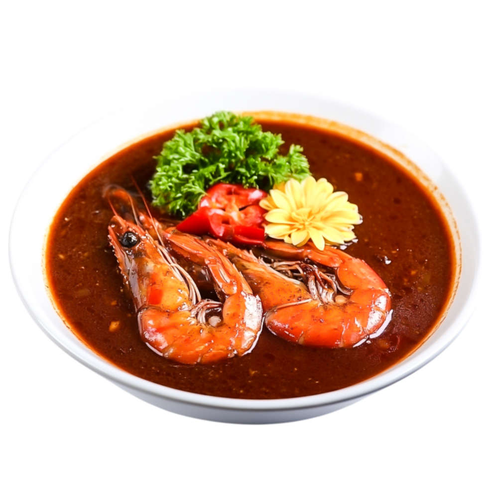 Fresh Shrimp in Rich Brown Sauce with Herbs and Colorful Vegetables png