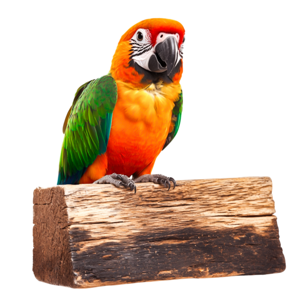 Vibrant Macaw Bird Perched on Tree Log with Colorful Feathers png