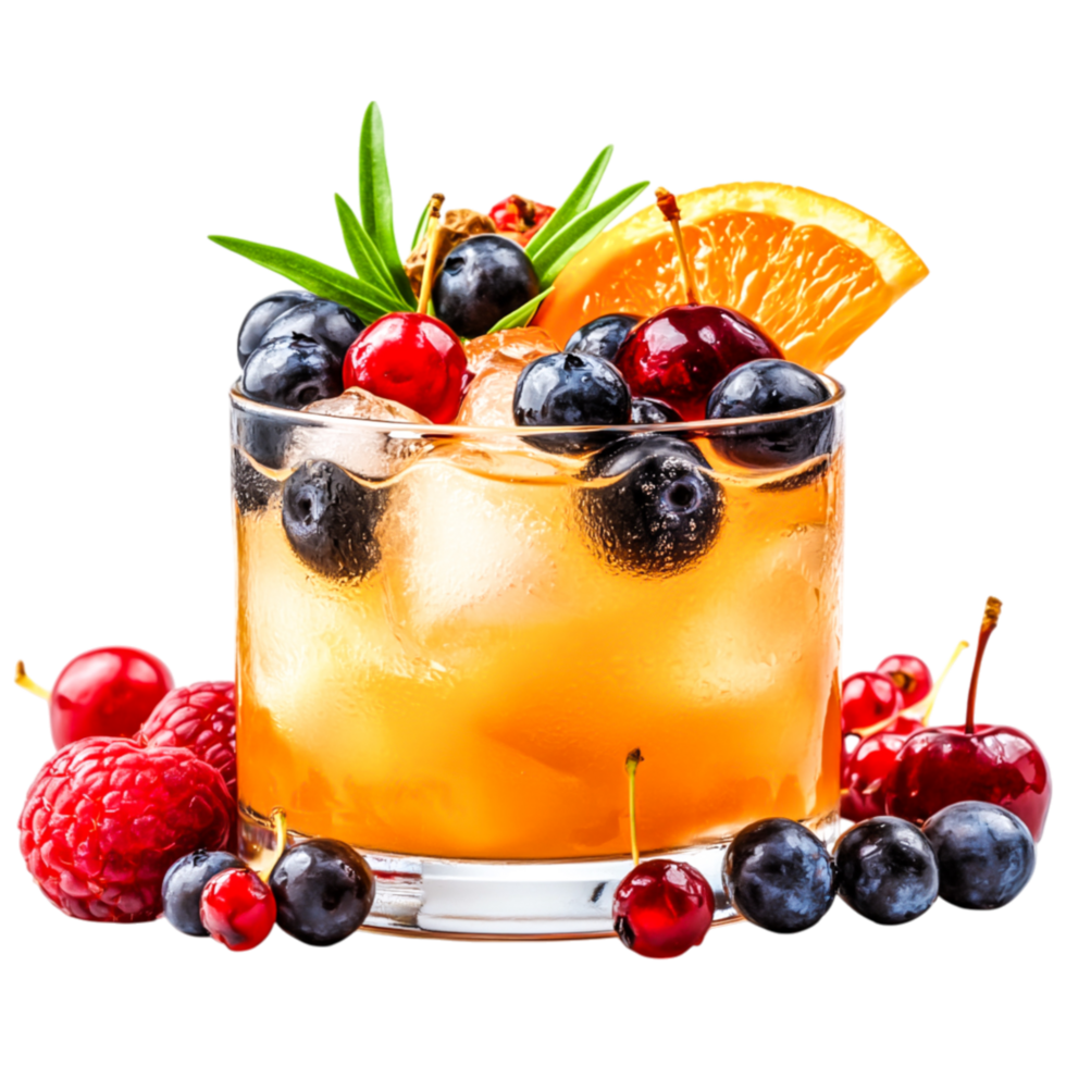 Refreshing Summer Cocktail with Berries and Citrus Garnish png