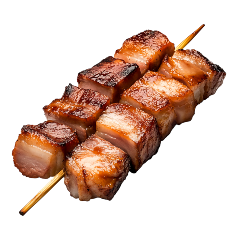 Grilled Skewered Meat with Crispy Edges Wooden Stick png