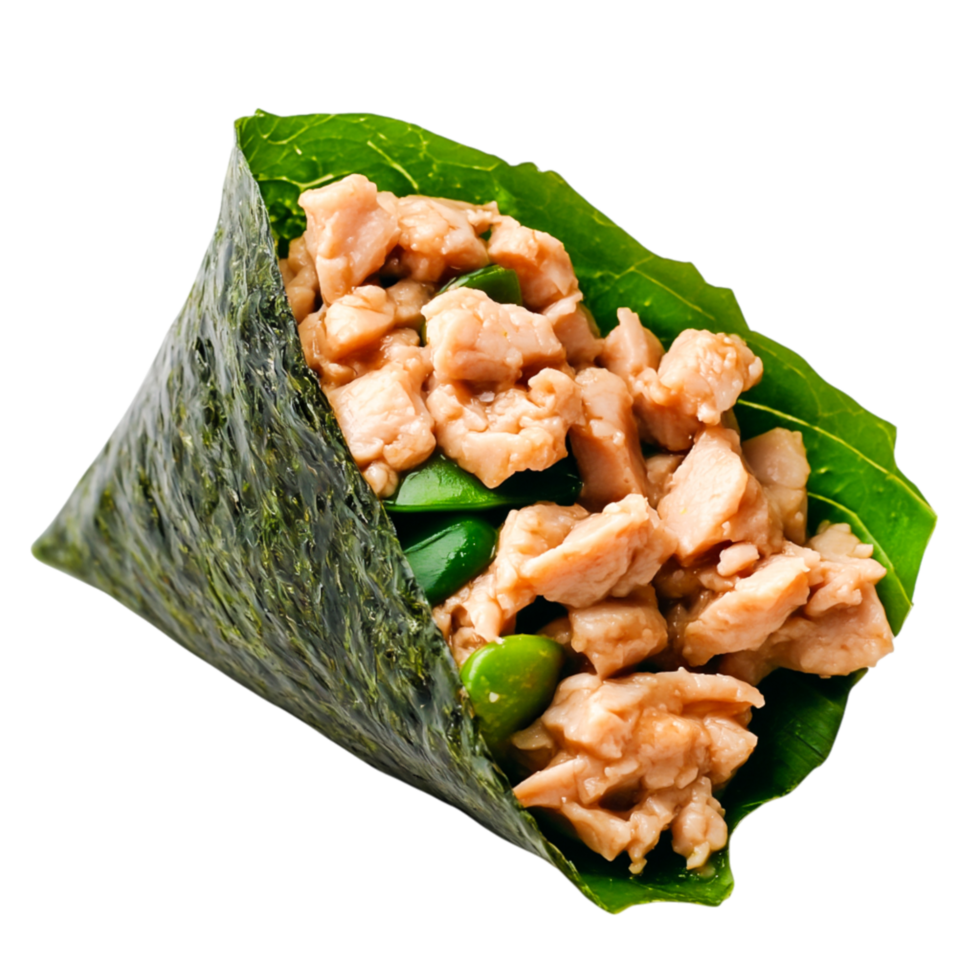 Delicious Healthy Chicken Wrap with Greens and Seaweed for Nutritious Meal png