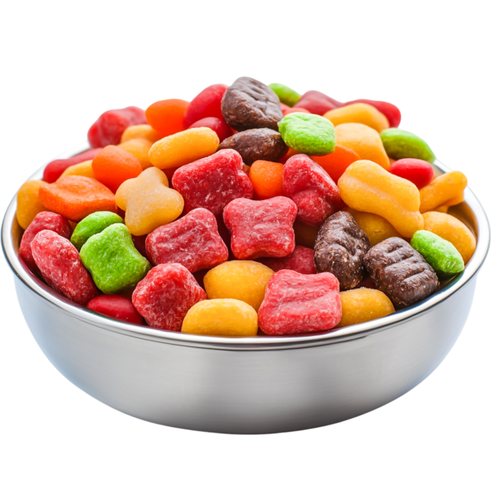 Colorful Candy Mix in Metal Bowl Ideal for Sweet Tooth and Treat Lovers png